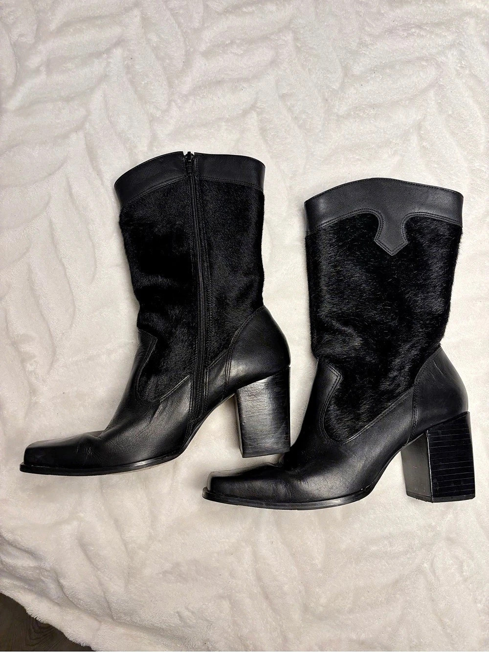 Black Leather Heeled Boots US 8 M